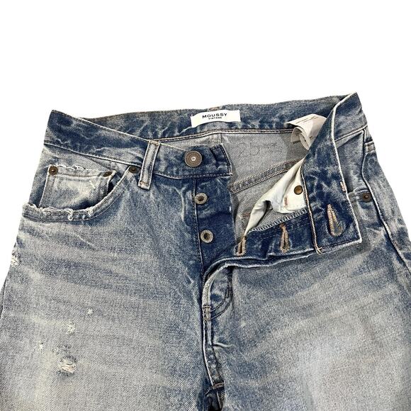 MOUSSY Vintage Jeans Womens 25 Blue Distressed Straight Leg Ankle Length Denim - Picture 4 of 10